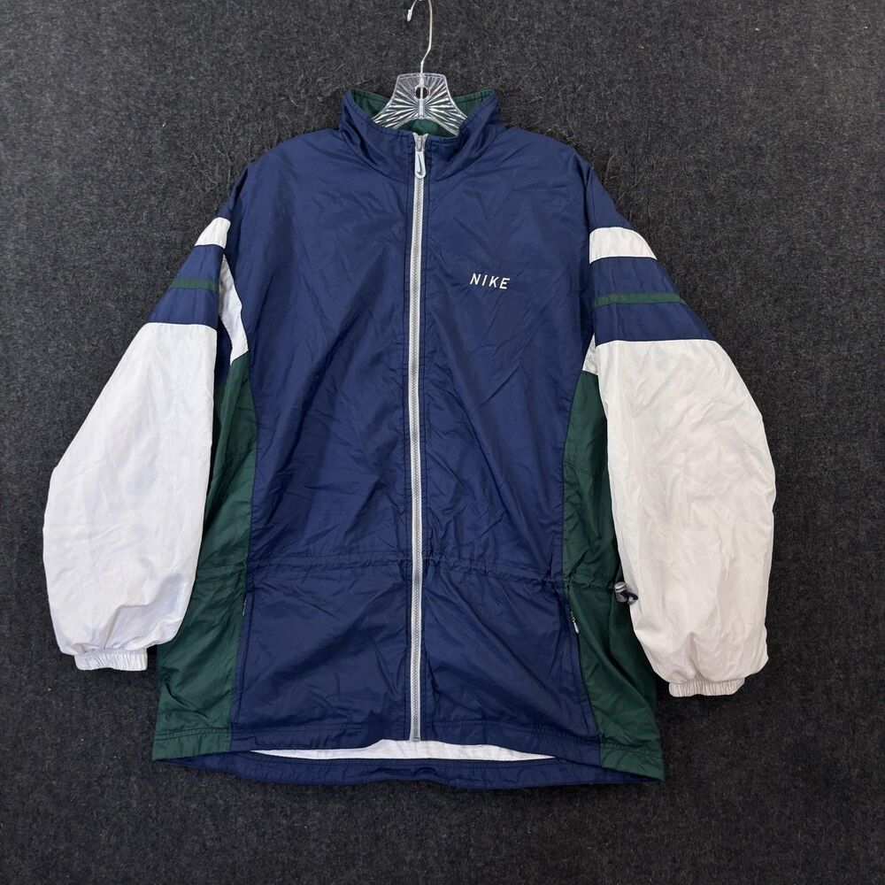 Vintage Nike Windbreaker Jacket Women's XL Blue Green Colorblock Full Zip 90s